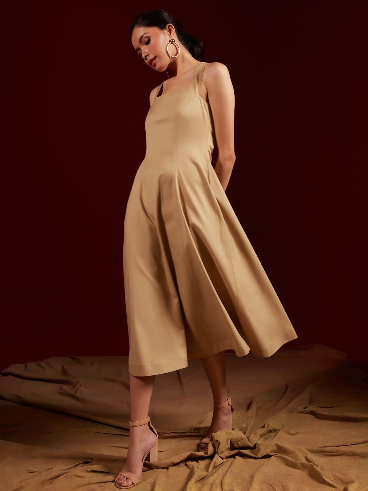 Tan Cross Strapped Midi Dress, a product by tara and i