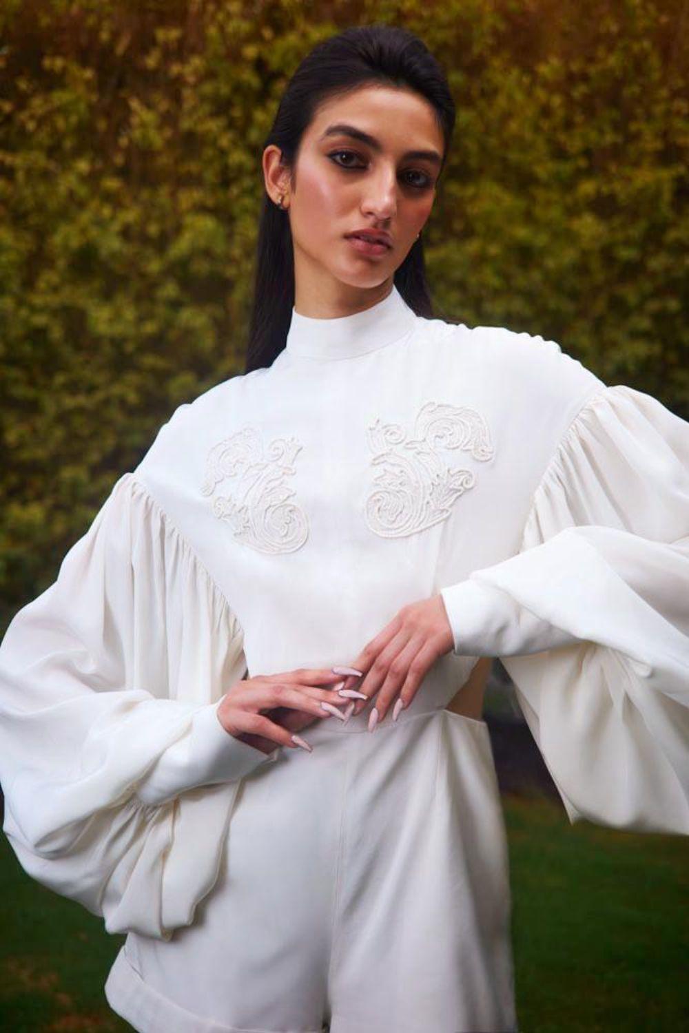 Hand Embroidered Crepe Playsuit, a product by Portrait of Love