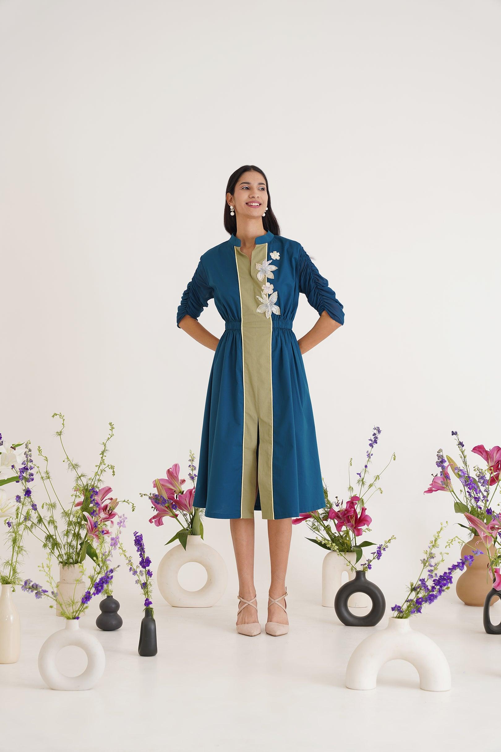 Tiara Teal Cotton Dress, a product by Sunandini