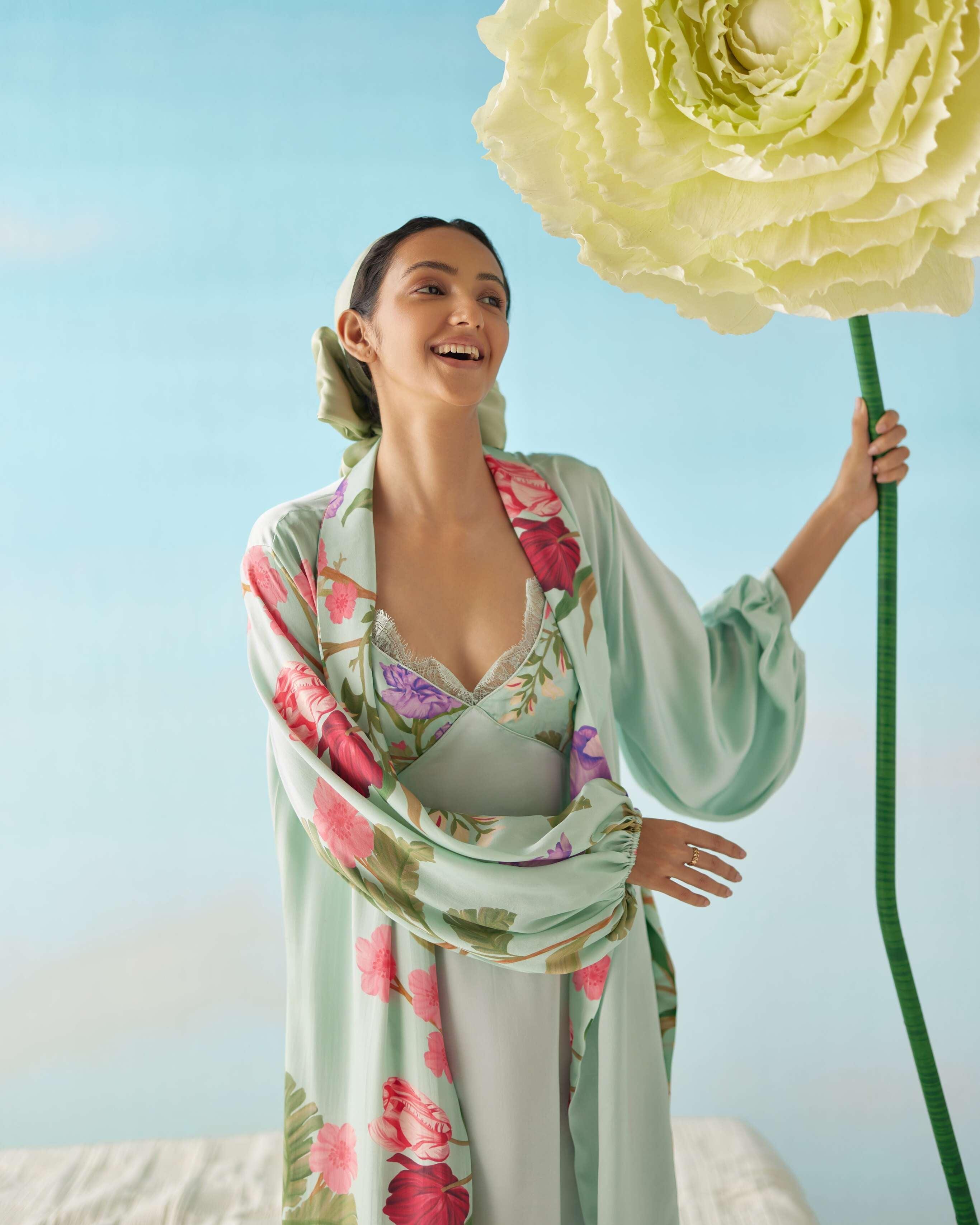 Celeste Floral Dream Silk Robe, a product by Sleeplove